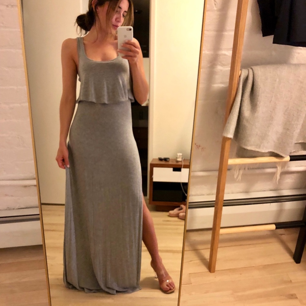 Grey long/ankle length maxi- jersey knit dress